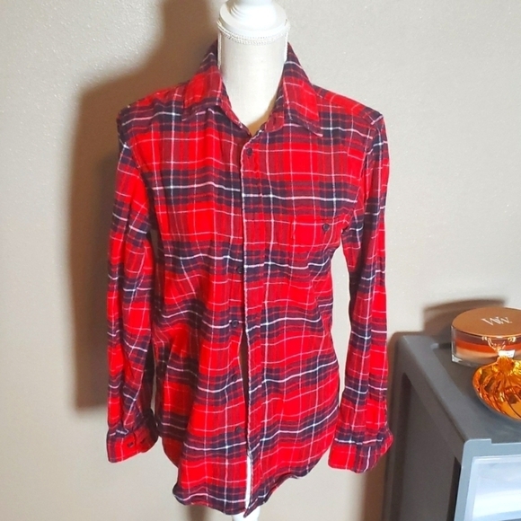 Merona checkered plaid fannel long sleeve button down shirt - Picture 1 of 6